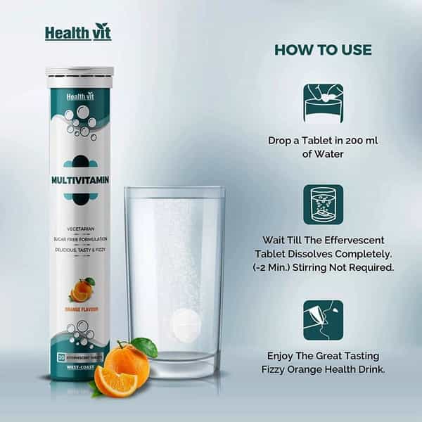 Healthvit Multivitamin Supplements For Men And Women - 20 Effervescent Tablets (Orange Flavour)