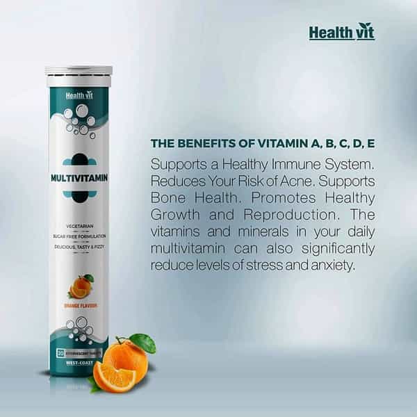 Healthvit Multivitamin Supplements For Men And Women - 20 Effervescent Tablets (Orange Flavour)