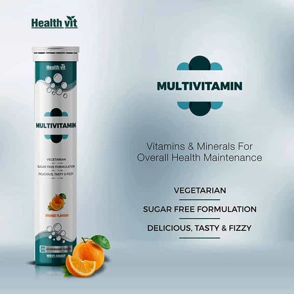 Healthvit Multivitamin Supplements For Men And Women - 20 Effervescent Tablets (Orange Flavour)