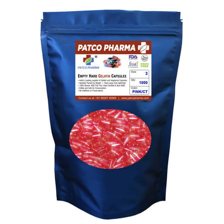 Patco Pharma - Size 3 Pink/Ct Empty Gelatin Pill Capsule | Diy Powder Filling (Pack Of 2500)
