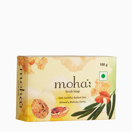 Moha: Scrub Soap With Walnut | Almond Oil & Honey Unisex Bathing Bar - 100gm (Pack Of 3)