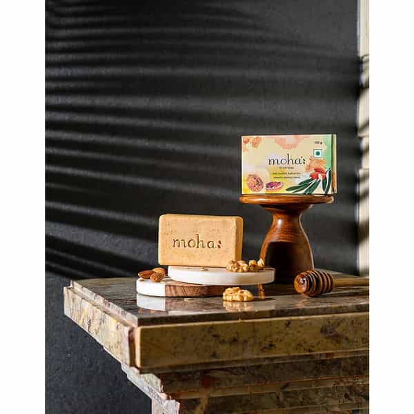 Moha: Scrub Soap With Walnut | Almond Oil & Honey Unisex Bathing Bar - 100Gm (Pack Of 3)