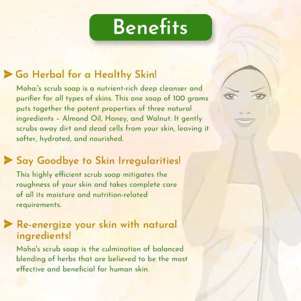 Moha: Scrub Soap With Walnut | Almond Oil & Honey Unisex Bathing Bar - 100Gm (Pack Of 3)