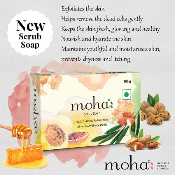 Moha: Scrub Soap With Walnut | Almond Oil & Honey Unisex Bathing Bar - 100Gm (Pack Of 3)