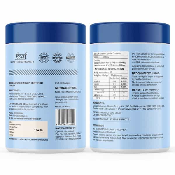Myfitfuel Omega 3 Fish Oil | 1000Mg (180 Epa 120 Dha) | 50 Softgels
