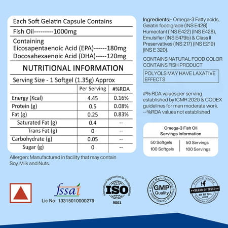 Myfitfuel Omega 3 Fish Oil | 1000mg (180 Epa 120 Dha) | 50 Softgels