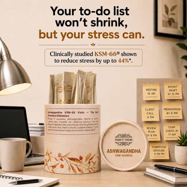 Herbs O' Shrubs Ashwagandha Ksm-66 Kicks | Root Extract With Organic Honey & Vanilla | 30 Sticks