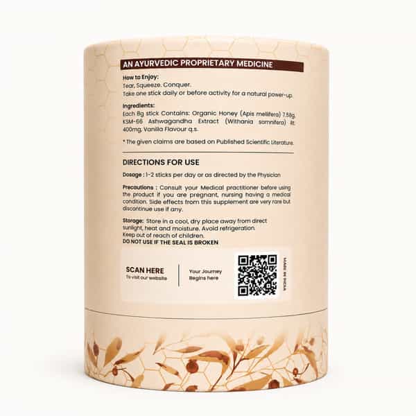 Herbs O' Shrubs Ashwagandha Ksm-66 Kicks | Root Extract With Organic Honey & Vanilla | 30 Sticks
