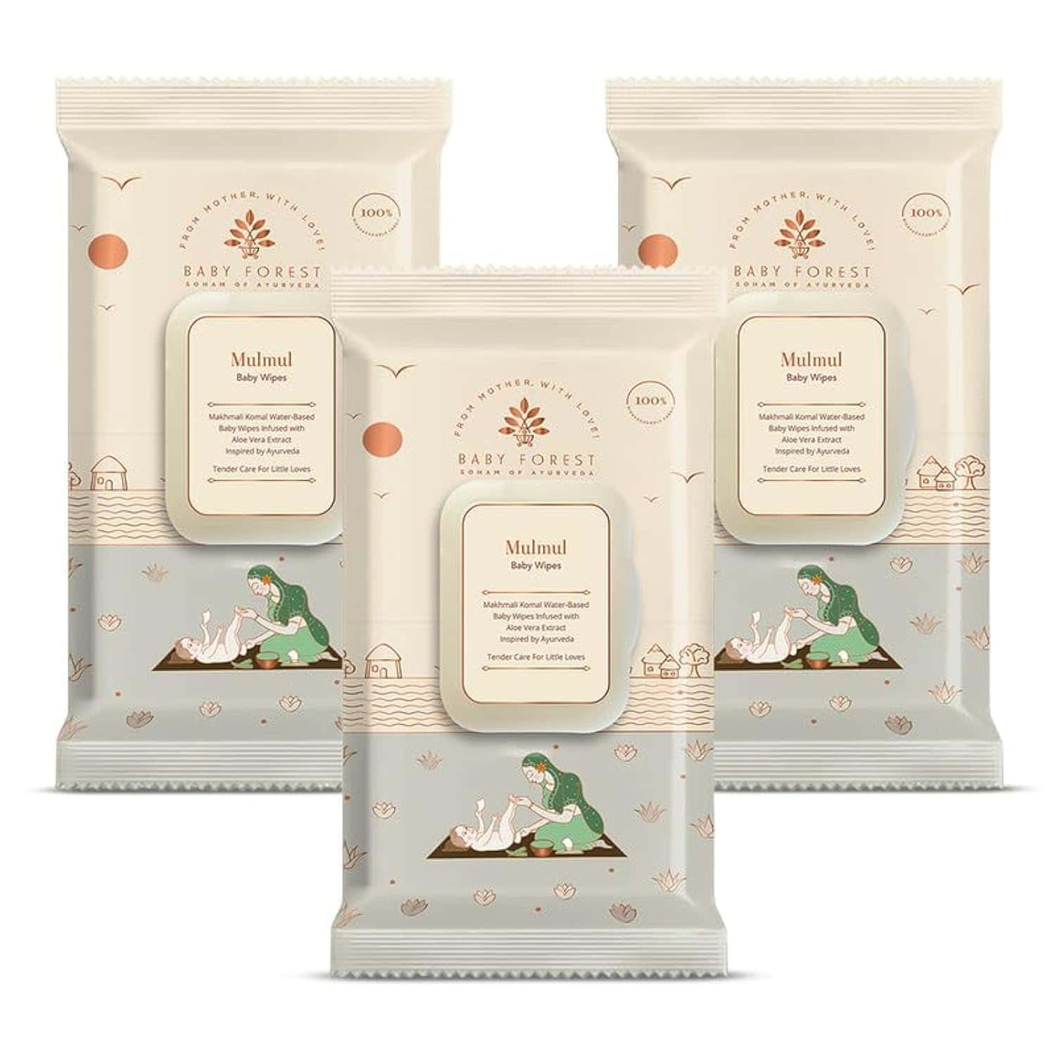 Baby Forest Mulmul Baby Wipes,ultra-soft,water-based, 3x Thicker And Softer Wipes 72 Wipes,pack Of 4