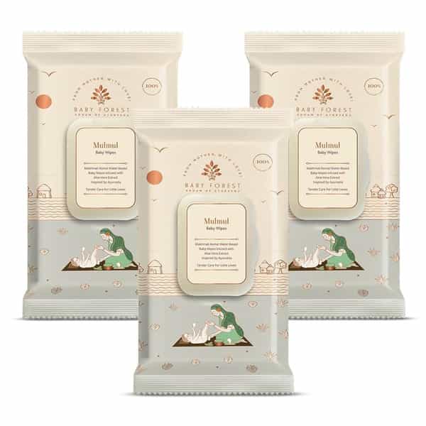 Baby Forest Mulmul Baby Wipes,Ultra-Soft,Water-Based, 3X Thicker And Softer Wipes 72 Wipes,Pack Of 4