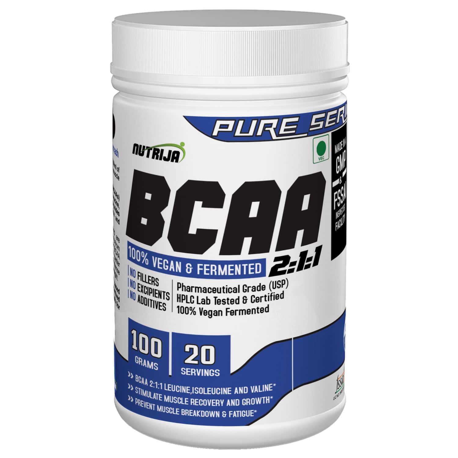 Nutrija Bcaa Fermentated & Vegan - Zero Carb | No Fillers - 100grams (pineapple)