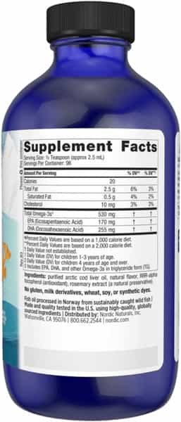 Nordic Naturals Arctic Cod Liver Oil 1060 Mg Omega 3 Fish Oil Epa & Dha Orange Flavor 237Ml