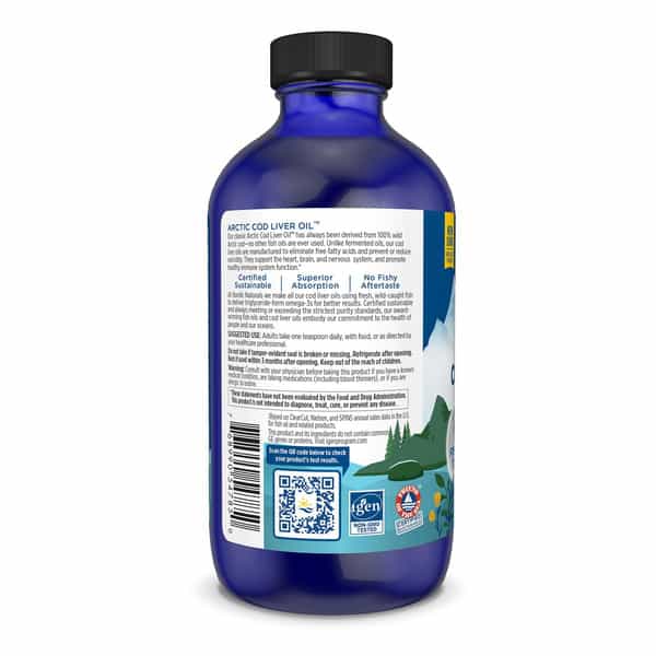 Nordic Naturals Arctic Cod Liver Oil 1060 Mg Omega 3 Fish Oil Epa & Dha Orange Flavor 237Ml