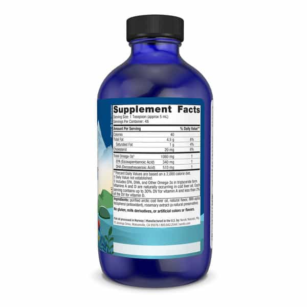 Nordic Naturals Arctic Cod Liver Oil 1060 Mg Omega 3 Fish Oil Epa & Dha Orange Flavor 237Ml