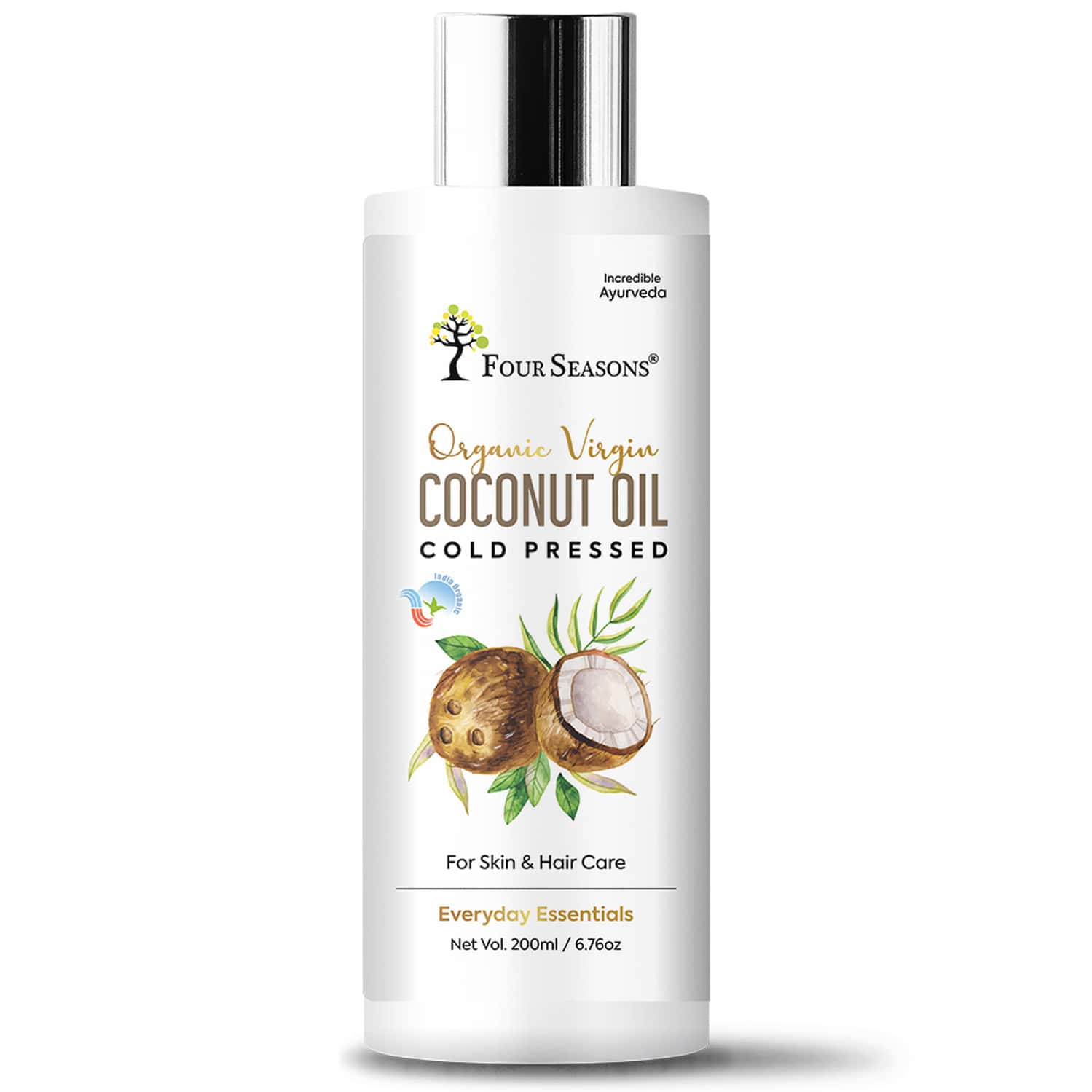 Four Seasons Cold-pressed Organic Virgin Coconut Oil 200ml | For Cooking | Hair & Skin Health