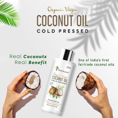 Four Seasons Cold-Pressed Organic Virgin Coconut Oil 200ml | For Cooking | Hair & Skin Health