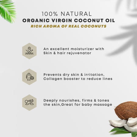 Four Seasons Cold-Pressed Organic Virgin Coconut Oil 200ml | For Cooking | Hair & Skin Health