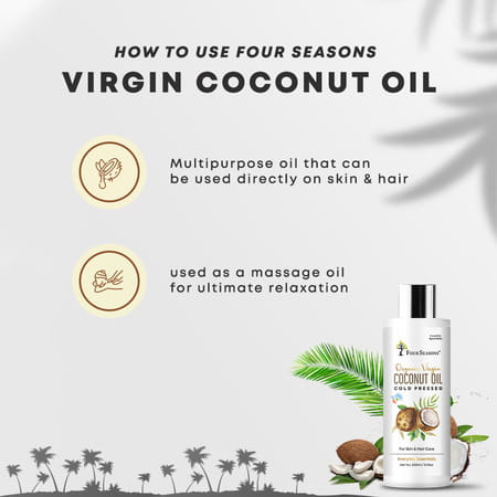 Four Seasons Cold-Pressed Organic Virgin Coconut Oil 200ml | For Cooking | Hair & Skin Health