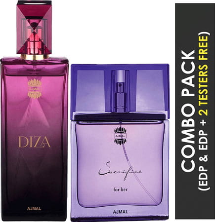 Ajmal Diza Edp Fruity 100ml & Sacrifice For Her Edp Floral Musky Perfume 50ml For Women + 2 Parfum