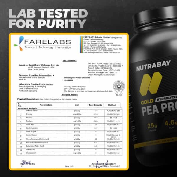 Nutrabay Gold Pea Protein Powder | 25G Protein | 4.6G Bcaa | 5G Fiber | Rich Chocolate Cerme - 2Kg