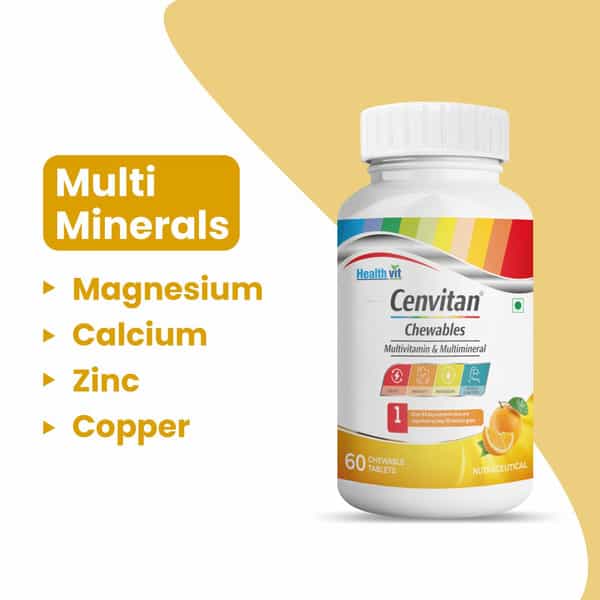 Healthvit Cenvitan Chewable Multivitamin & Multimineral|Energy | Immunity | & Metabolism - 60 Tabs