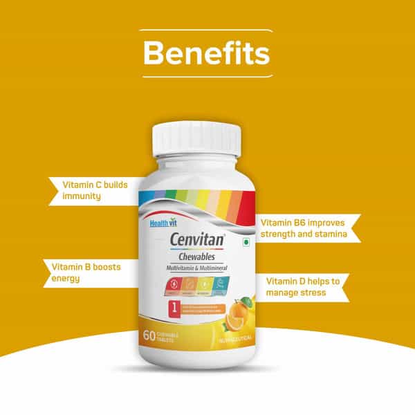 Healthvit Cenvitan Chewable Multivitamin & Multimineral|Energy | Immunity | & Metabolism - 60 Tabs