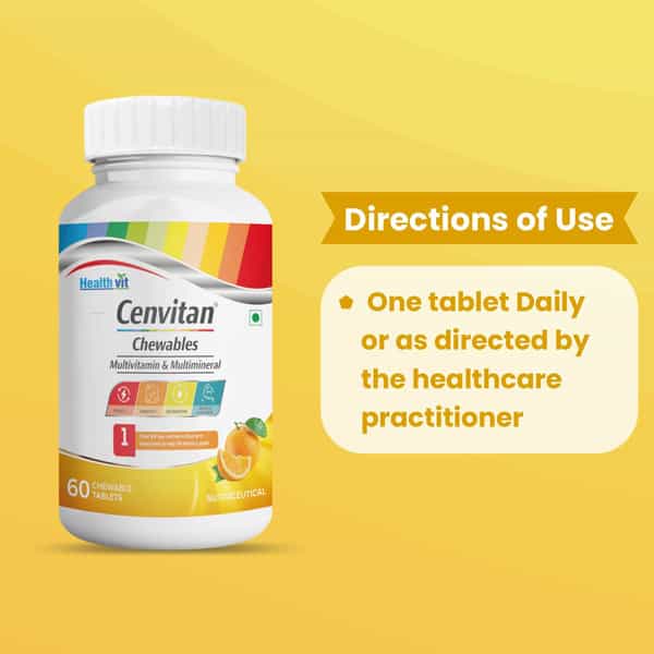 Healthvit Cenvitan Chewable Multivitamin & Multimineral|Energy | Immunity | & Metabolism - 60 Tabs
