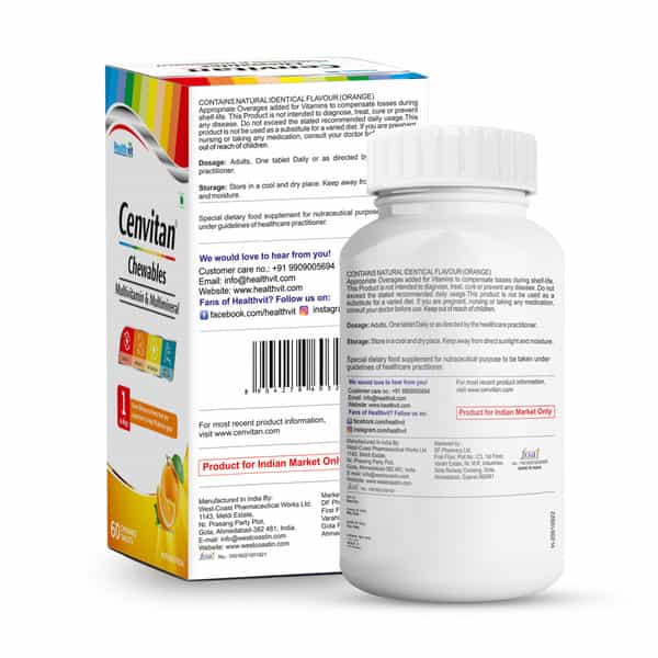 Healthvit Cenvitan Chewable Multivitamin & Multimineral|Energy | Immunity | & Metabolism - 60 Tabs