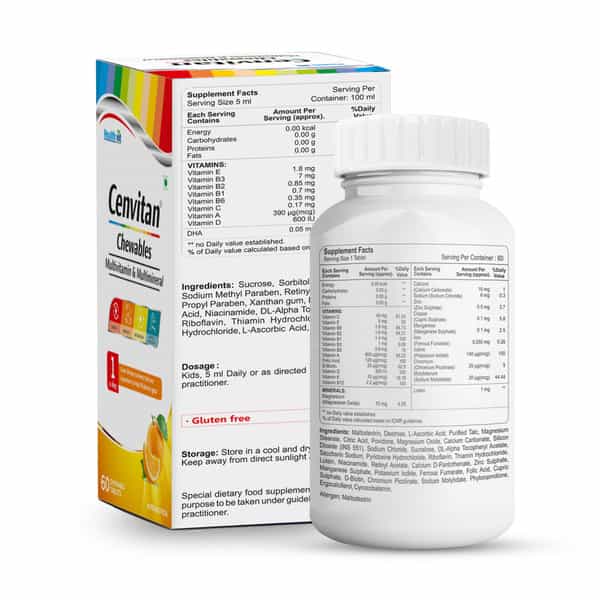 Healthvit Cenvitan Chewable Multivitamin & Multimineral|Energy | Immunity | & Metabolism - 60 Tabs
