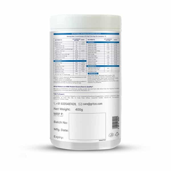 Gritzo Supermilk Growth+ (Formerly Height+) (2 - 6Y Boy & Girl) | 7G Protein (Double Choco | 400G)