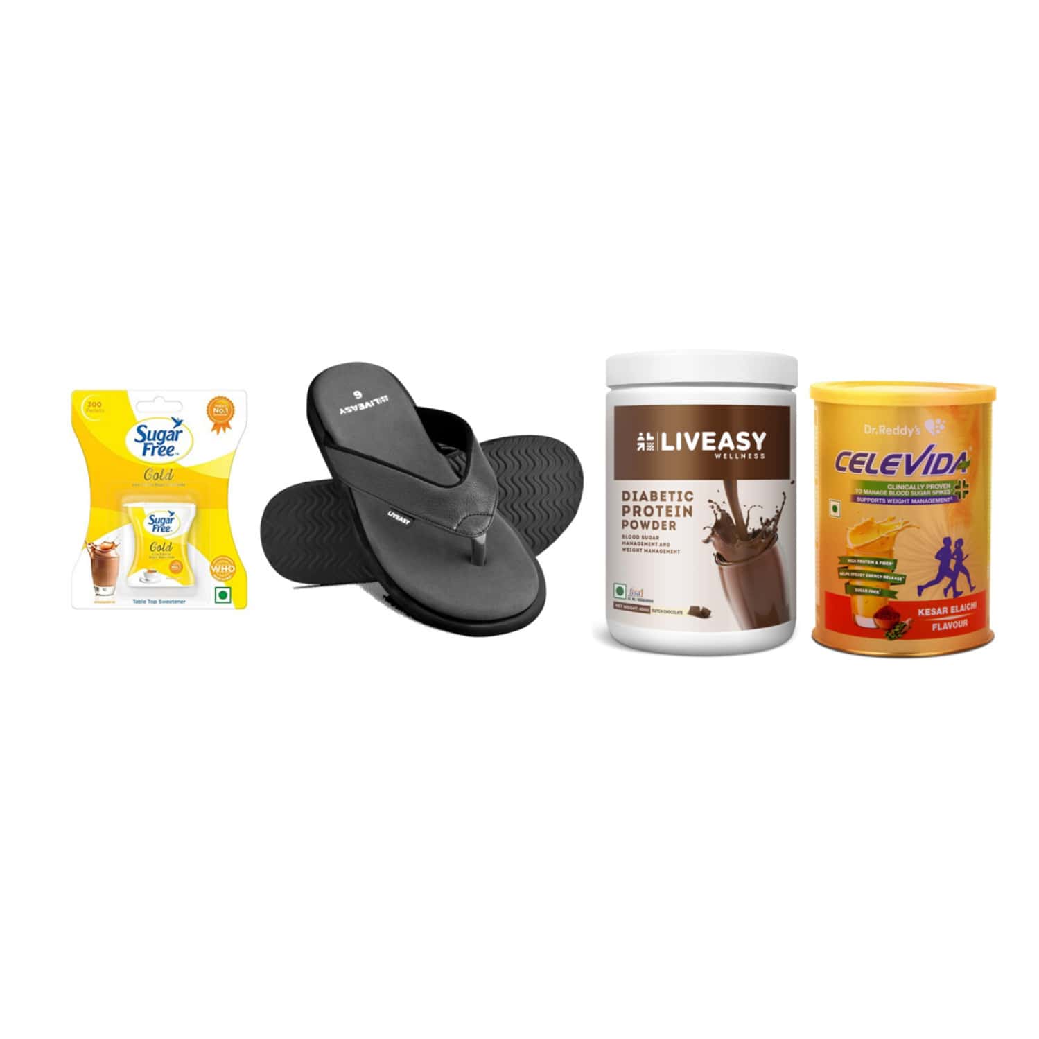 Diabetic Care Diwali Gift Combo Of 4 - Protein Powder|Sweeteners| Nutrition Drink|Diabetic Slippers