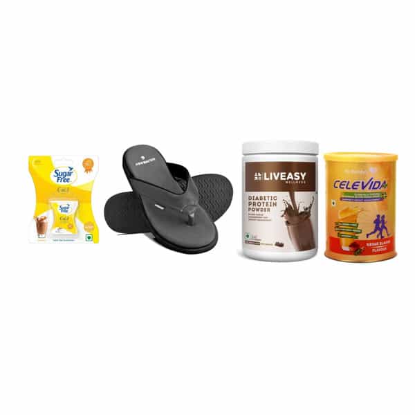 Diabetic Care Diwali Gift Combo Of 4 - Protein Powder|Sweeteners| Nutrition Drink|Diabetic Slippers