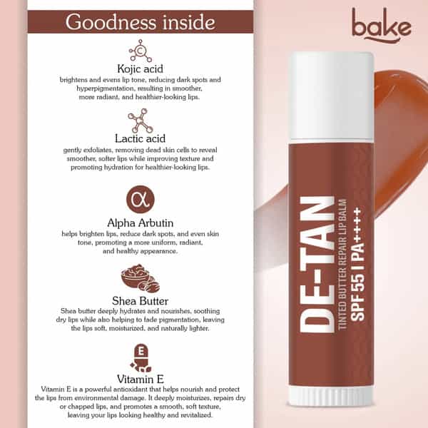 Bake De-Tan Tinted Butter Repair Lip Balm With Spf 55 Pa++++ For Sun Protection - 5G
