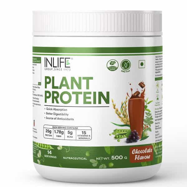 Inlife Plant Protein Powder - Pea | Quinoa & Brown Rice - 25G Protein - Chocolate | 500G
