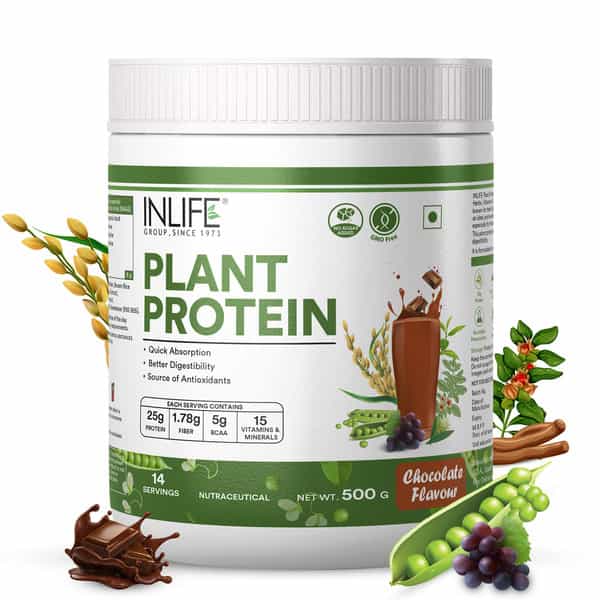Inlife Plant Protein Powder - Pea | Quinoa & Brown Rice - 25G Protein - Chocolate | 500G