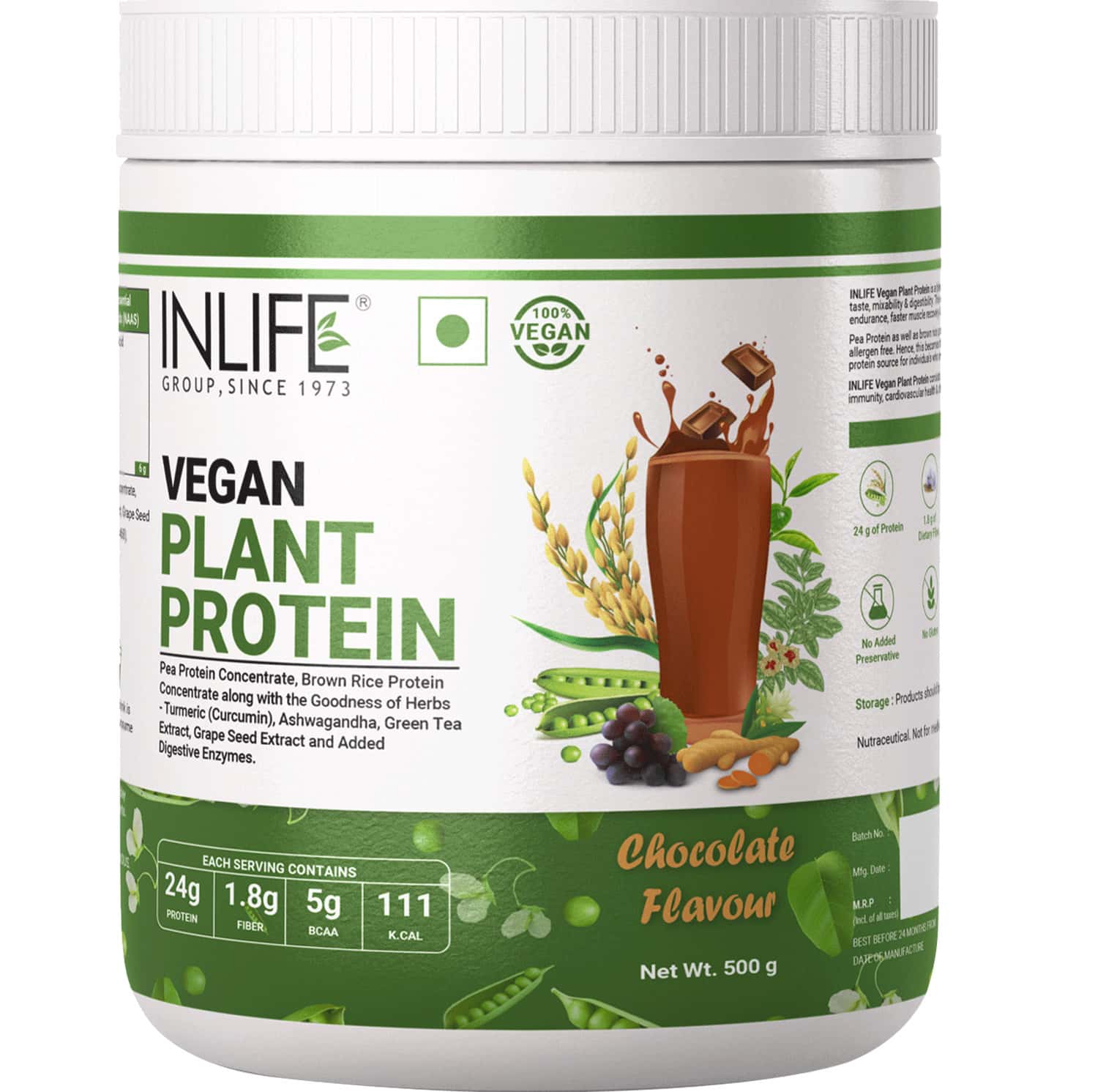 Buy INLIFE VEGAN PLANT BASED PROTEIN POWDER 24G PROTEIN (PEA & BROWN