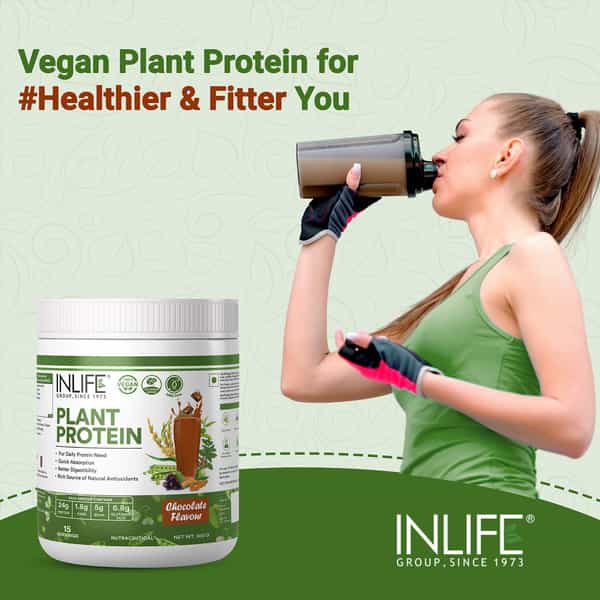 Inlife Plant Protein Powder - Pea | Quinoa & Brown Rice - 25G Protein - Chocolate | 500G