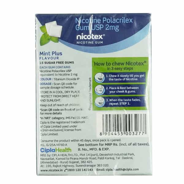 Nicotex 2Mg Mint Plus Flavour Sugar Free Strip Of 15 Nicotine Gums