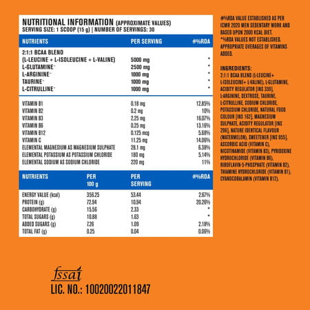 Fast&Up Bcaa Intra - Training - Advanced Intra-Training (450 Gms | 30 Servings | Watermelon Flavour)