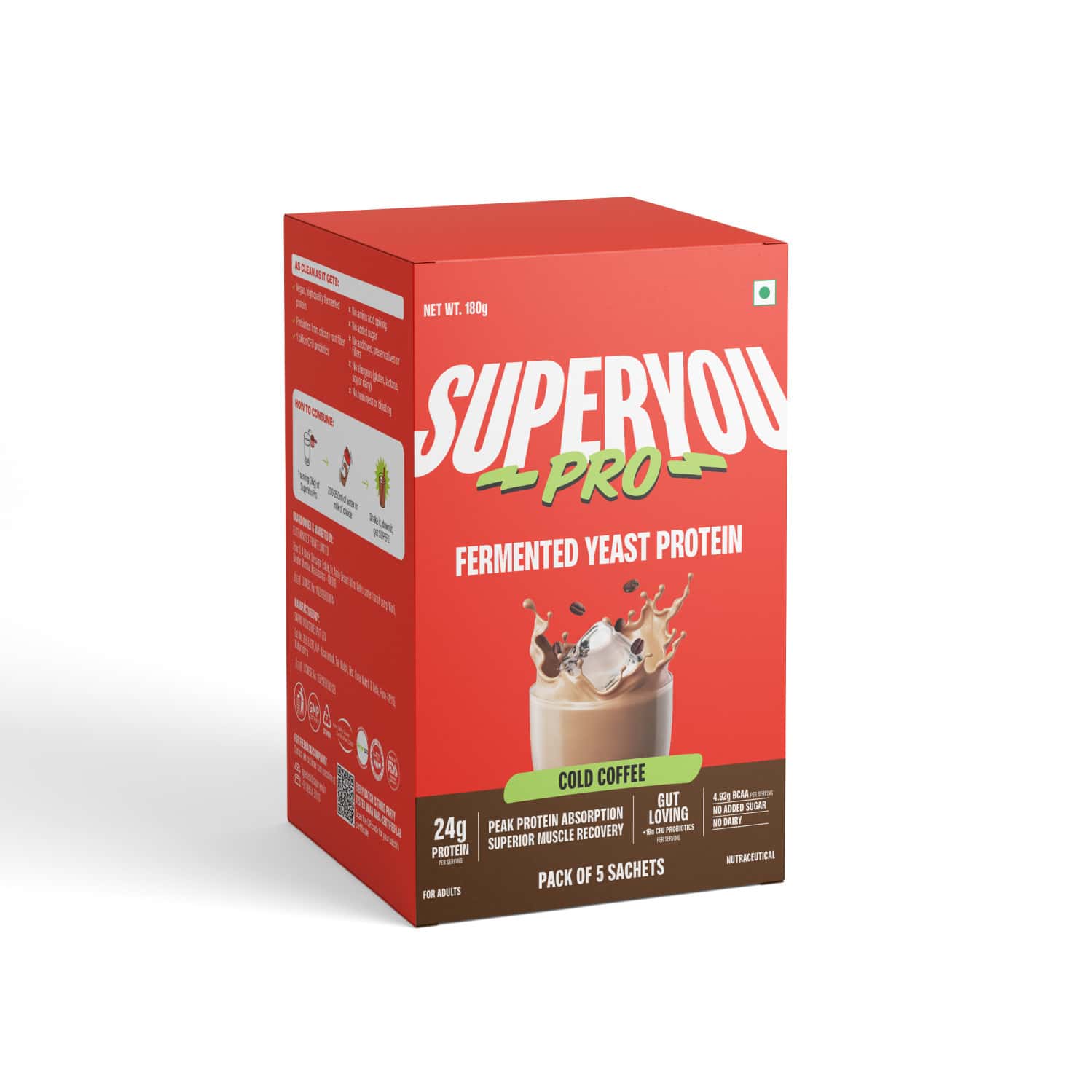 Superyou Pro Fermented Yeast Protein(pack Of 5) | 24g Protein| Coffee Pdcaas Of 1 - 180g