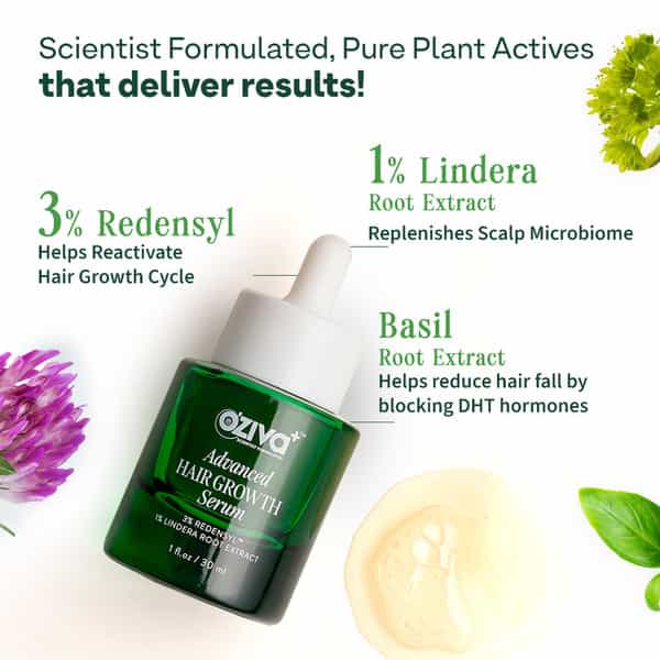 Oziva+ Advanced Hair Growth Serum | Balances Scalp Microbiome & Activates Hair Growth | 30Ml