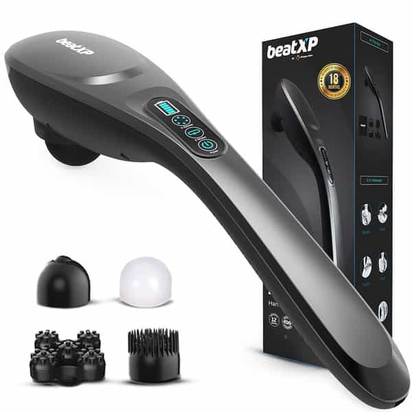 Beatxp Stream Pro Cordless Full Body Massager For Pain Relief With 4 Attachments (Grey & Black)