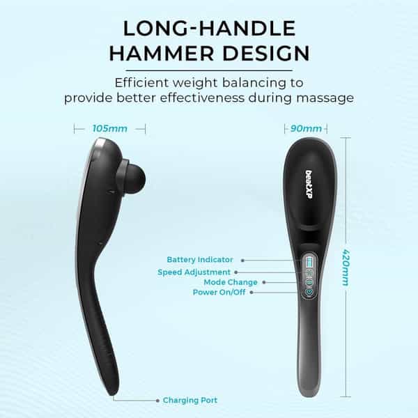 Beatxp Stream Pro Cordless Full Body Massager For Pain Relief With 4 Attachments (Grey & Black)