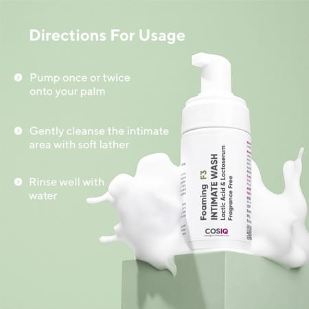 Cos-Iq Foaming F3 Intimate Wash - Fragrance-Free Hygiene Wash With Lactic Acid & Lactoserum | 100Ml