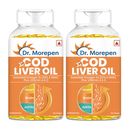 Dr. Morepen Cod Liver Oil | Heart Brain & Joints | Softgel | 100 No'S | Pack Pof 2