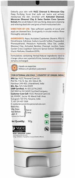 Vlcc Charcoal & Moroccan Clay Deep Purifying Scrub - 90 Gm