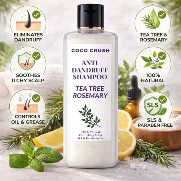 Coco Crush Anti Dandruff Shampoo For Adults | Neem & Tea Tree | Scalp Care For Flakes & Itch - 100Ml