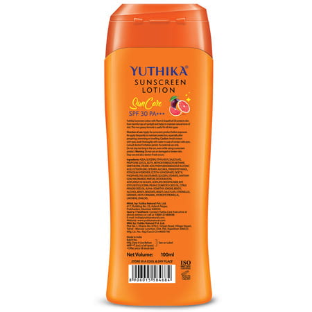 Yuthika Sunscreen Lotion Spf 30 Pa+++ With Uva & Uvb Protection | Sun Cream | All Skin Types- 100ml