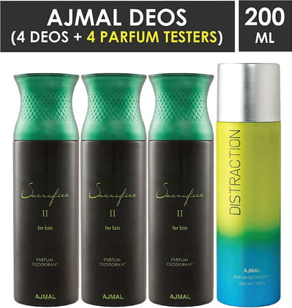 Ajmal 3 Sacrifice Ii For Him For Men & 1 Distraction For Men & Women Deo Each 200Ml Combo Pack Of 4