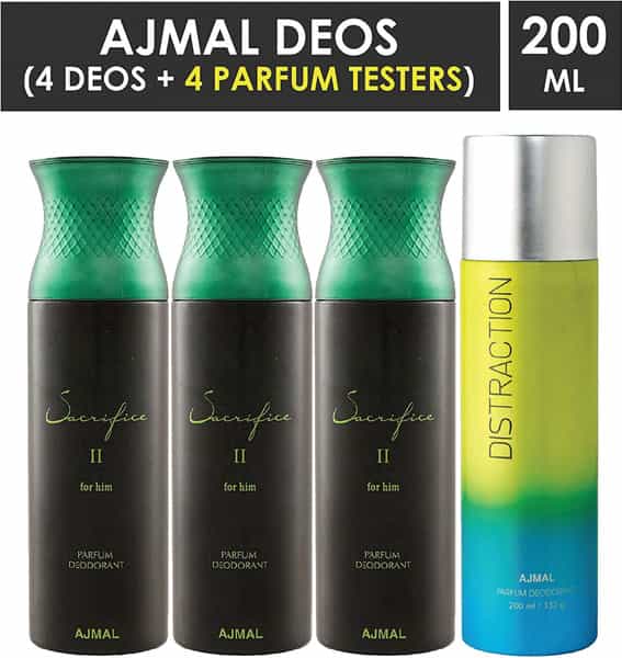 Ajmal 3 Sacrifice Ii For Him For Men & 1 Distraction For Men & Women Deo Each 200Ml Combo Pack Of 4